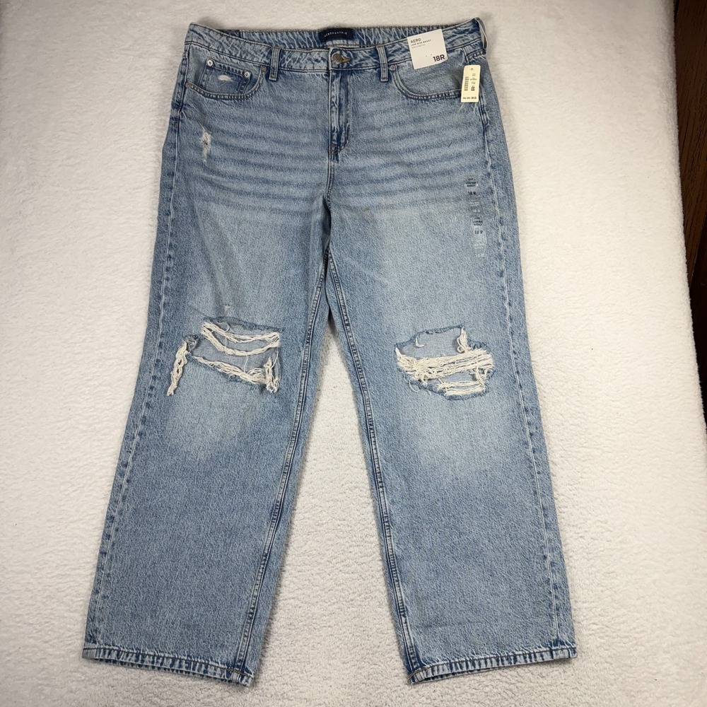 Aero Low Rise Baggy Jeans Womens 18R 41.5x30.5 Light Wash Non Stretch Denim NWT